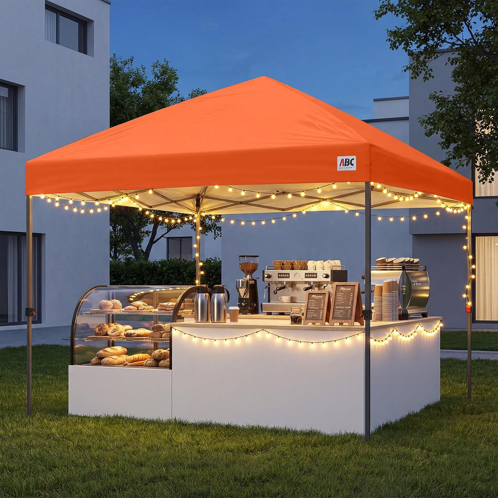 ABCCANOPY 10x10 Pop Up Canopy Tent, Easy Setup Instant Shelter with Wheeled Bag, Heavy Duty Outdoor Canopy for Beach, Market, Backyard, UV Protection, Outdoor Weather Protection (Orange, 10x10)