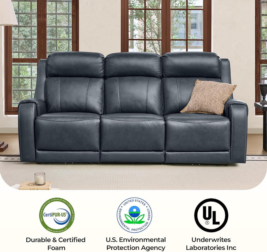 CHITA Genuine Leather Power Recliner Sofa, Wall Hugger Reclining Sofa with Power Headrest, Dual Motor, USB Charging Ports, Recliner Couch for Living Room, RV, Leather in Navy