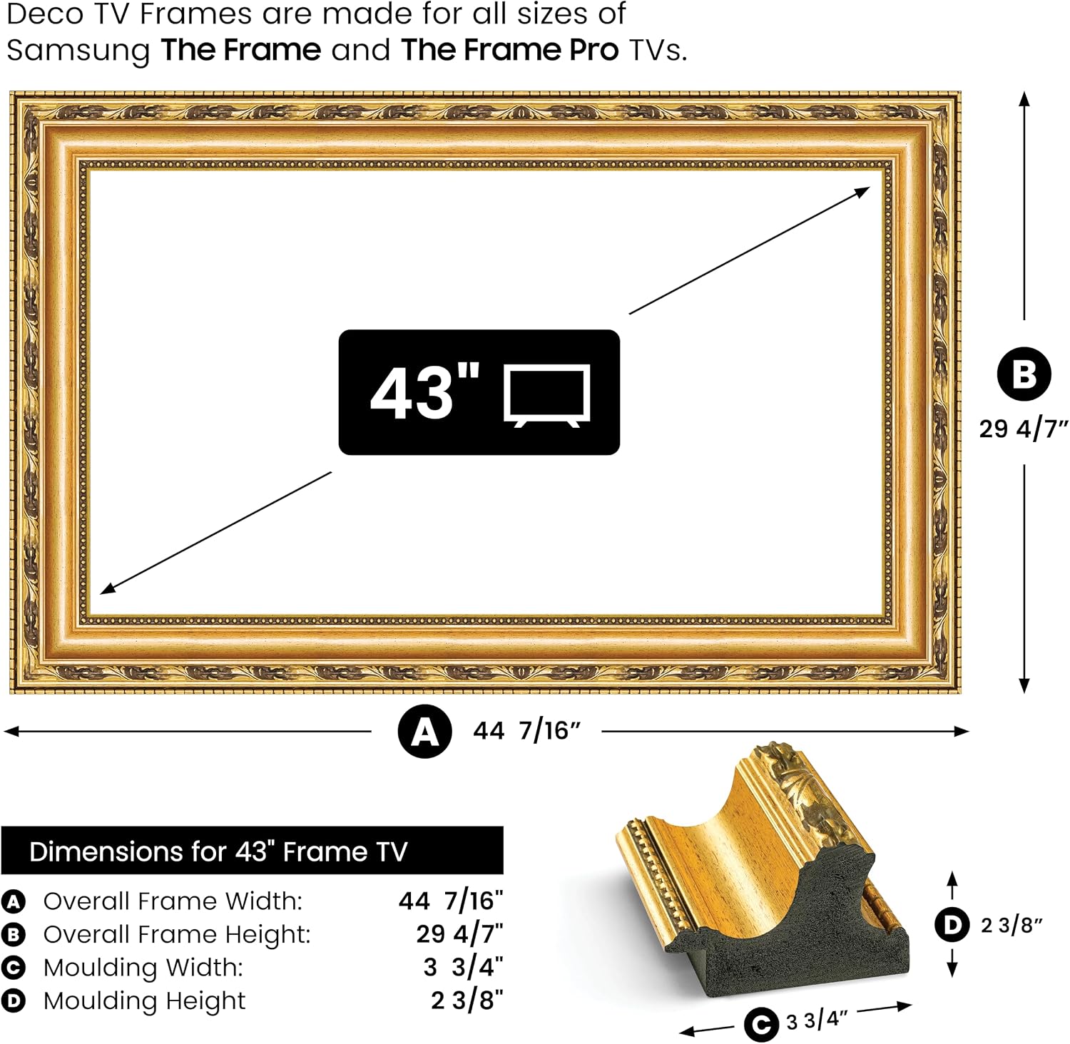 Ornate Gold 43' Premiere Deco TV Frame - Compatible ONLY with Samsung The Frame TVs (Fits 2021-2026, LS03A, LS03B, LS03C, LS03D, LS03FA)