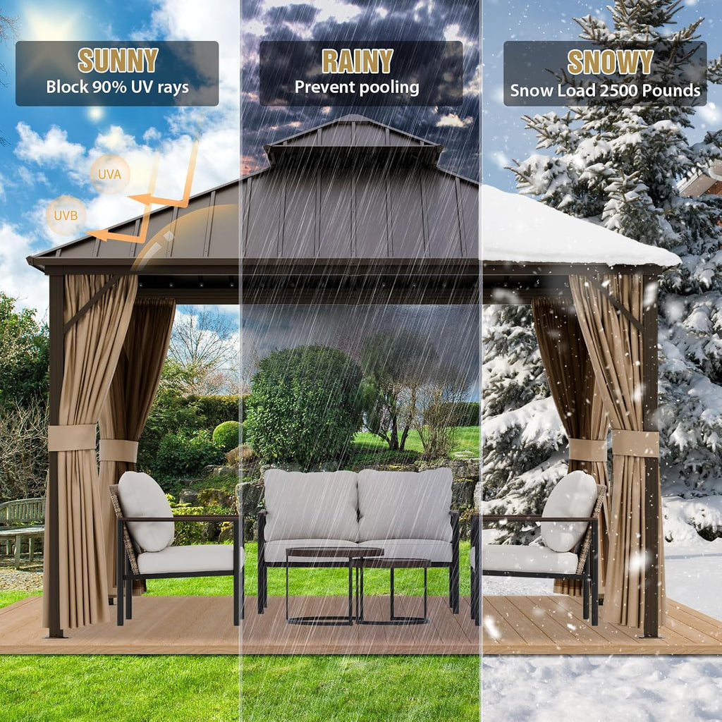 COOS BAY 12x12 Hardtop Gazebo with Aluminum Frame, Galvanized Steel Roof with UV Protection for Patio, Backyard, Garden, Outdoor Events, Dark Brown/Tan