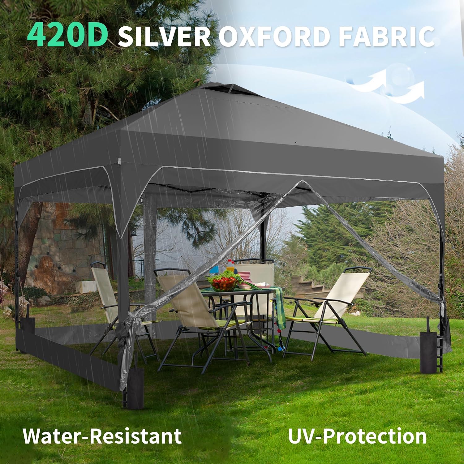 GDY 8x8 FT Pop Up Canopy Tent with One Push Setup,Setup Gazebo with 4 PVC Transparent Sidewalls,Easy Carry for Events, Parties, Camping, Gray