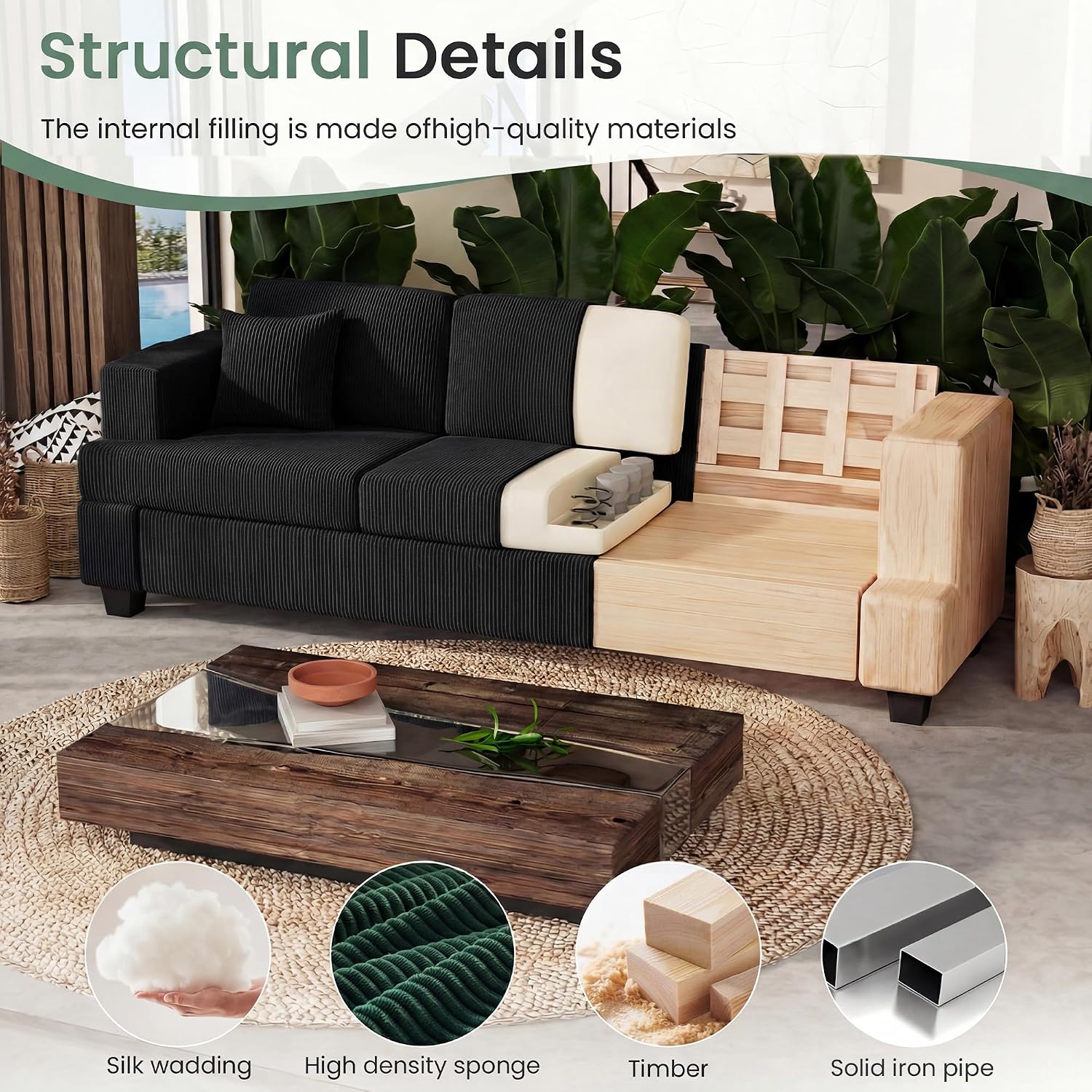 YOUDENOVA 63' Corduroy Loveseat Sofa Couch for Living Room, Small Couch with Deep Seat for Bedroom, Comfy Could Loveseat for Small Living Room, Black Corduroy