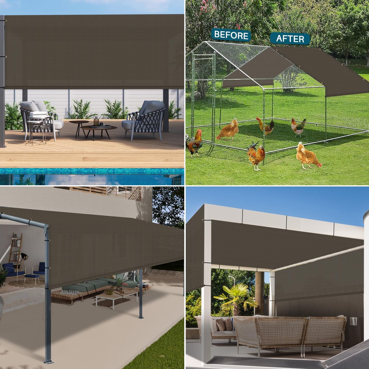 COARBOR 11'x4' Outdoor Pergola Replacement Shade Cover Canopy Privacy Patio Shade Screen with Grommets Weight Rods for Patio Deck Backyard Gazebo Pergola Brown