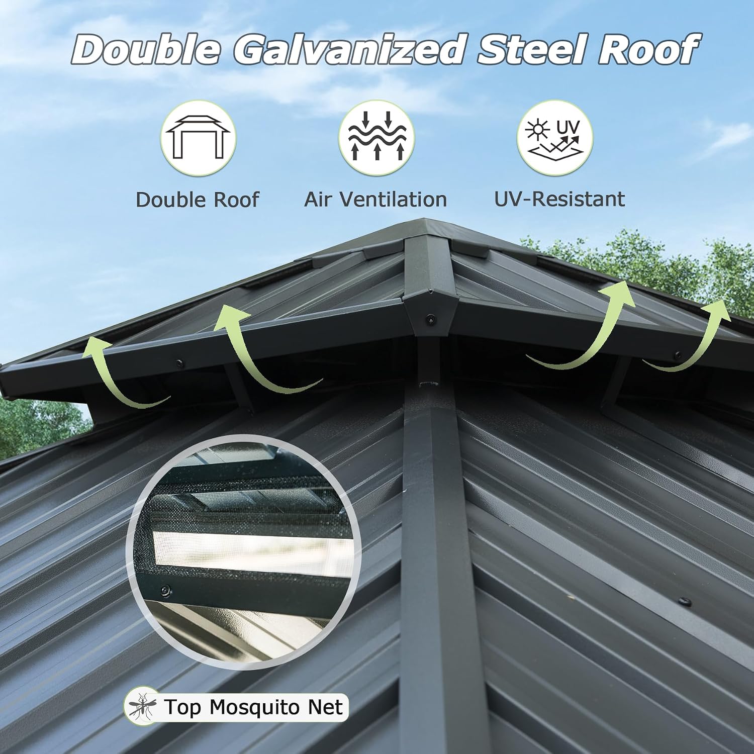 Domi Hardtop Gazebos 10x10FT, Aluminum Metal Gazebo with Galvanized Steel Double Roof Canopy, Curtain and Netting, Permanent Gazebo Pavilion for Patio, Backyard, Deck and Lawn, Grey