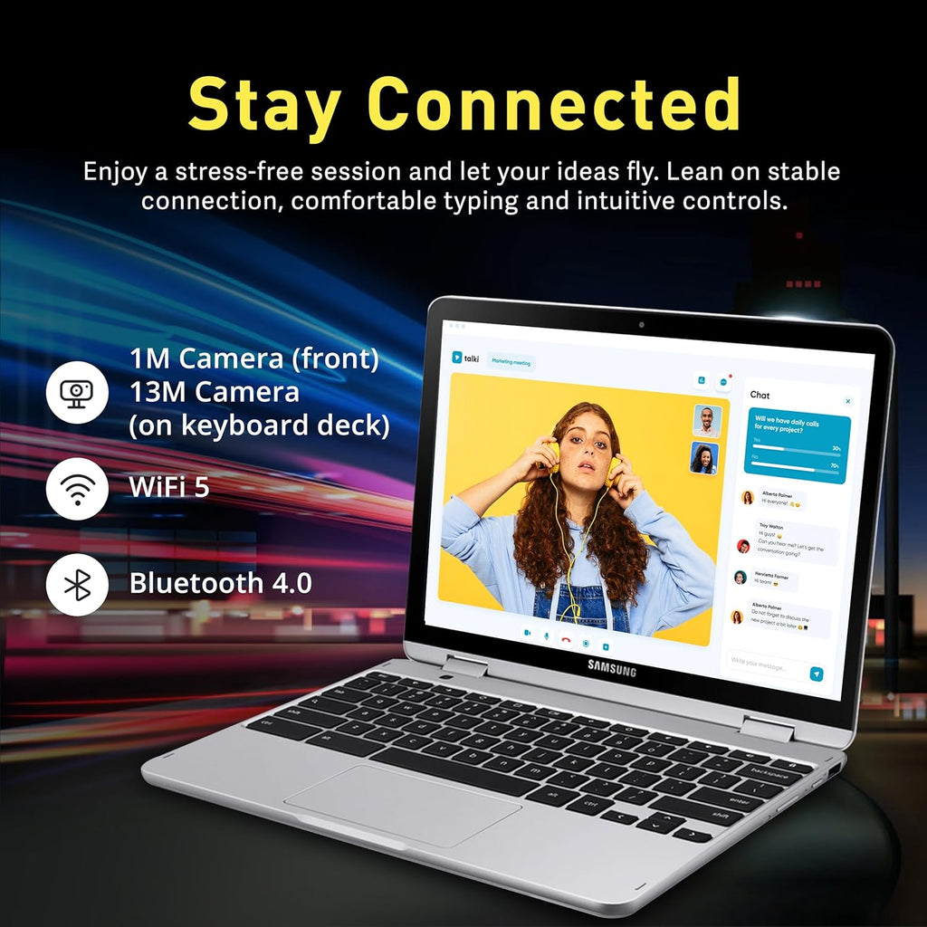 Samsung 12.2' FHD 2-in-1 Touchscreen Chromebook Plus Laptop for Business&Students, Intel Dual-Core, 4GB RAM, 224GB Storage(64GB eMMC+160GB Docking Station Set), Stylus Pen, Wireless Mouse, Silver