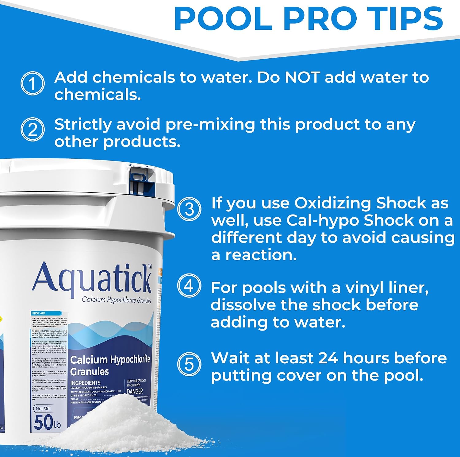 Pro-Grade Chlorine Pool Shock, 68% Cal-Hypo Granular Sanitizer, Prevents Bacteria & Algae, Restores Crystal Clear Water - Shock Treatment, Swimming Pool Chemical - 50Lb