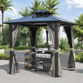 ENDARK 8'x8' Double Roof BBQ Gazebo with Polycarbonate Top, Aluminum Frame, Galvanized Steel, and Double Layer Curtains for Patio and Backyard