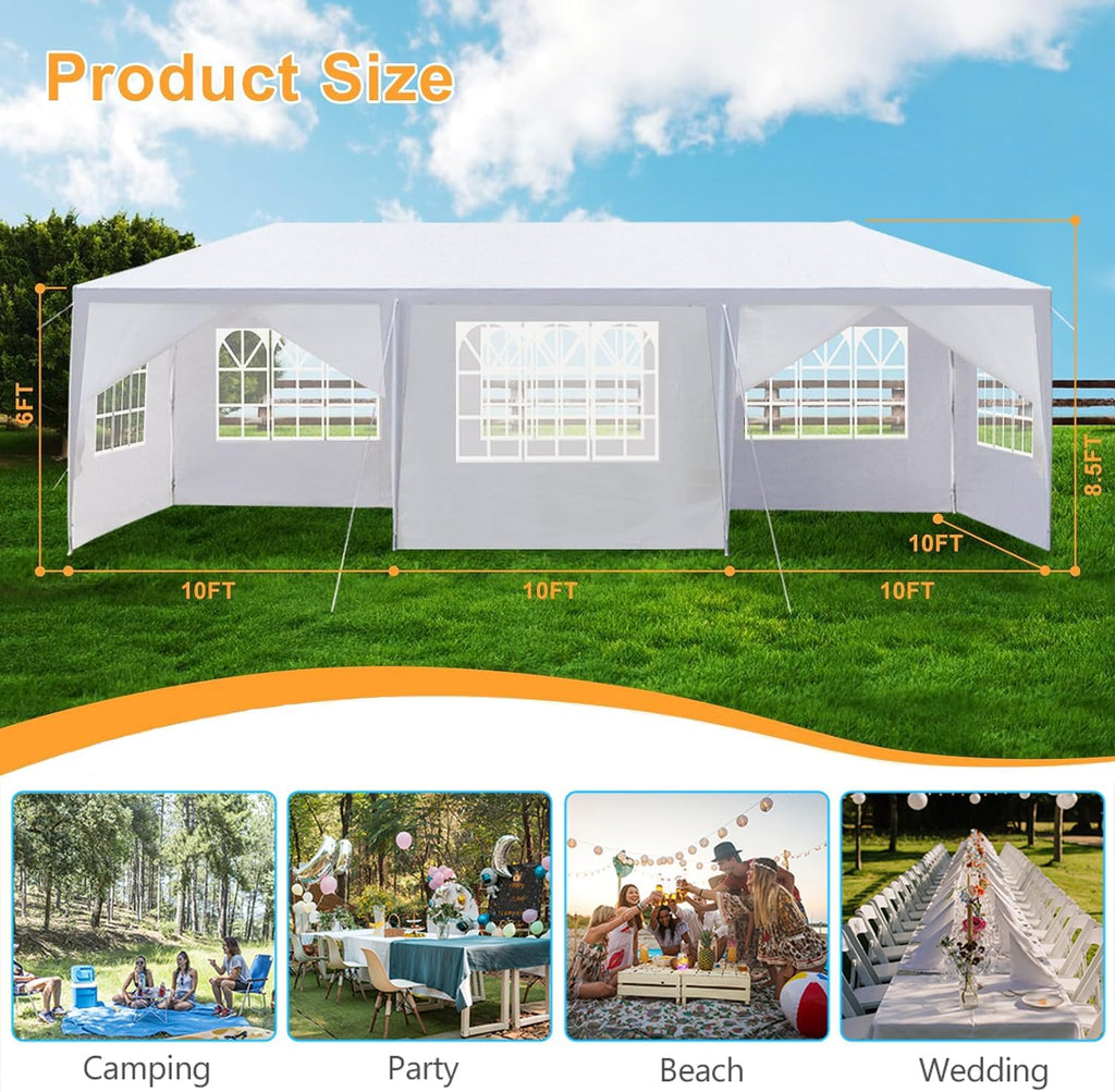 Outdoor Gazebo Canopy Wedding Party Tent Camping Shelter Commercial Instant Shelter Waterproof Tent with Removable Side Walls (10'x30' Seven Sides)