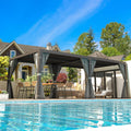 EROMMY 10x20FT Louvered Pergola Outdoor Sun Shade Shelter with Aluminum Frame and Adjustable Metal Rainproof Roof for Garden & Patio, Curtains and Netting Included, Gray-Black