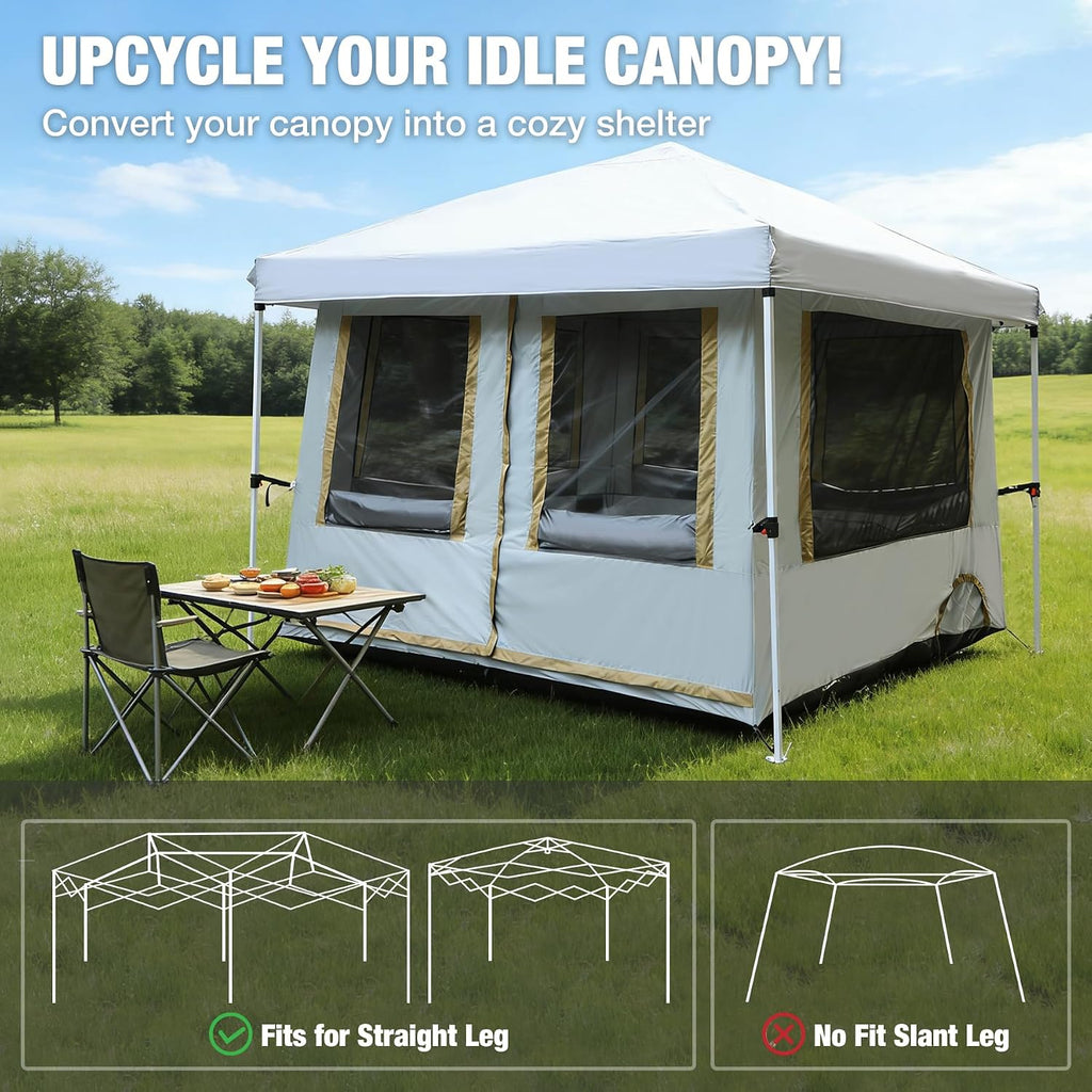 REDCAMP Canopy Camping Tent for Pop Up Canopy Tent, Inner Tent Converts Straight Leg 10'x10' or 10'x20' Canopy into Camping Tent, Fits 4-6 Person(Frame/Shelter NOT Included)