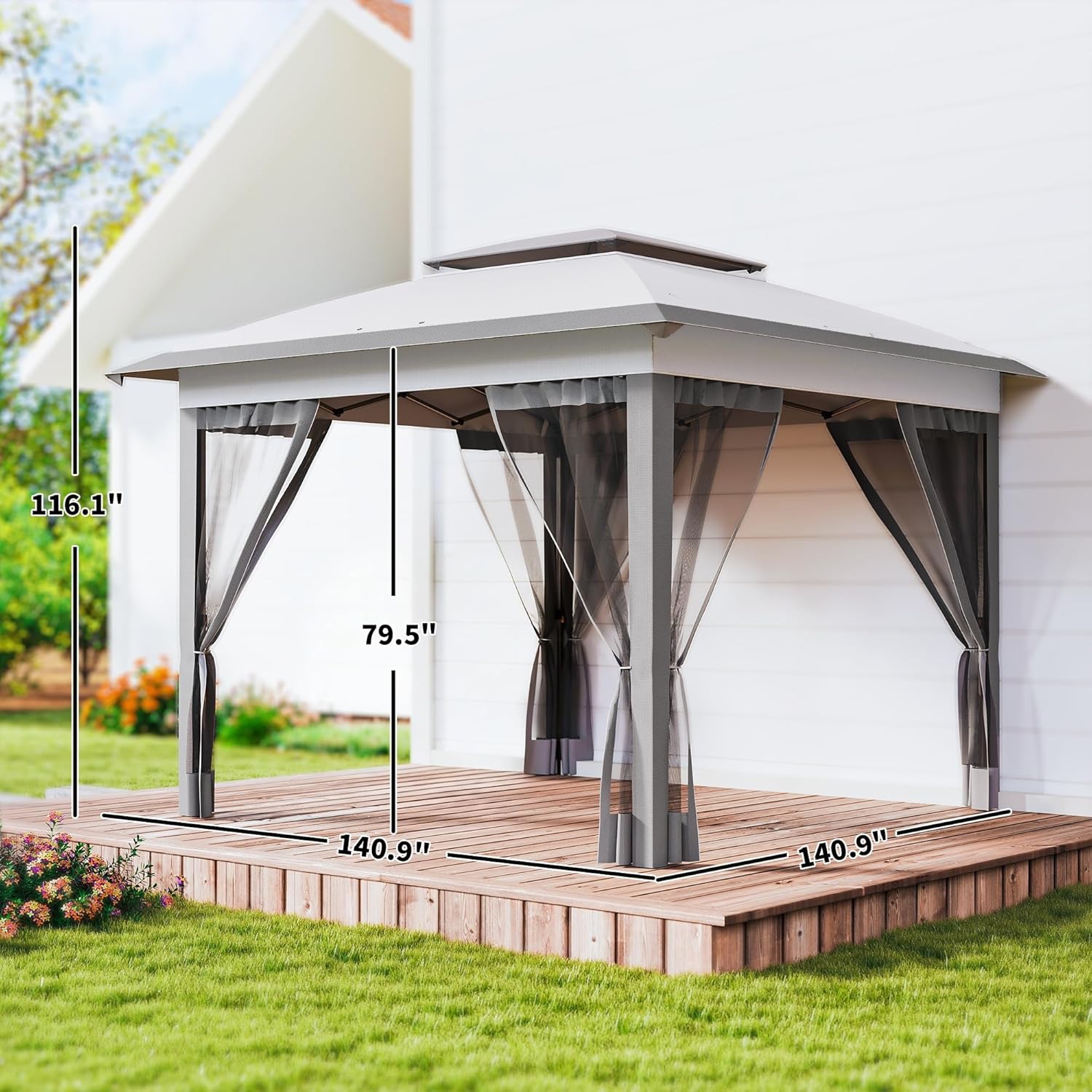 Outsunny 12' x 12' Pop Up Canopy Tent with Netting and Carry Bag, Instant Sun Shelter with 137 sq.ft Shade, Tents for Parties, Height Adjustable, for Outdoor, Garden, Patio, Gray