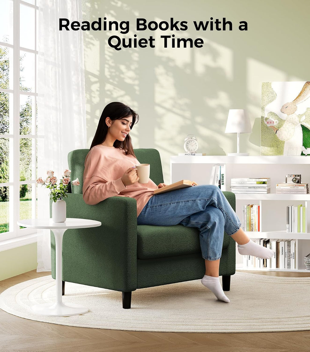 Welzona Sofa Reading Chair,33' Accent Chair for Bedroom, Tool-Free Setup Living Room Accent Chairs, Comfy Arm Chairs Living Room, All-Wood Reading Nook, Green