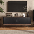 Befrases 55''W Modern TV Stand Cabinet with Storage for TVs up to 60 Inch, Fluted TV Entertainment Center with Slatted Tambour Doors, Media Console for Living Room, Entryway, Black