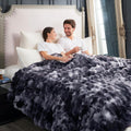 Cozy Bliss Faux Fur Throw Blanket for Bed King Size, Fuzzy Soft Plush Thick Bubble Blanket for Sofa Bedroom Living Room, 108 * 90 Inches Tie Dye Black