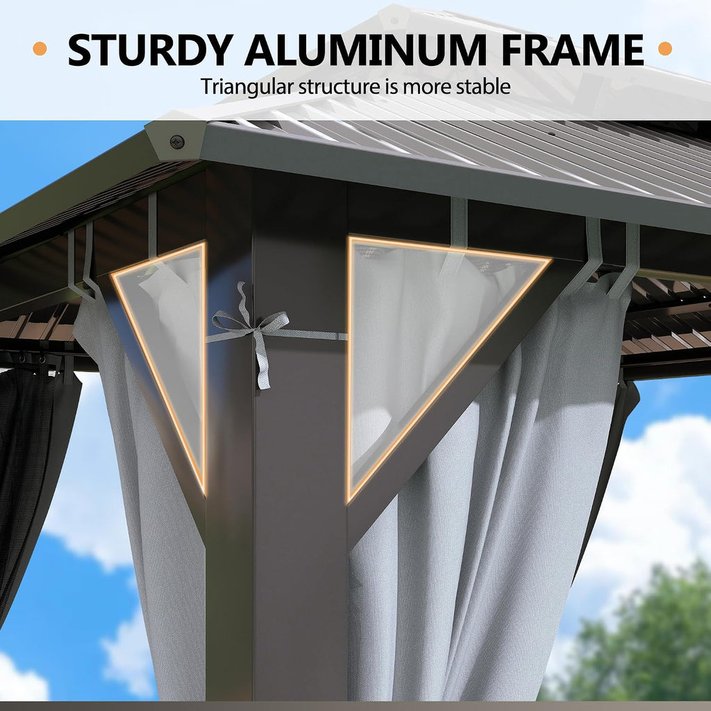 8.5'x8.5' Hardtop Gazebo, Heavy Duty Double Roof Galvanized Aluminum gazebos with Netting & Curtain, Outdoor Patio Gazebo for Patio, Backyard, Deck, Lawn (8.5x8.5 FT)