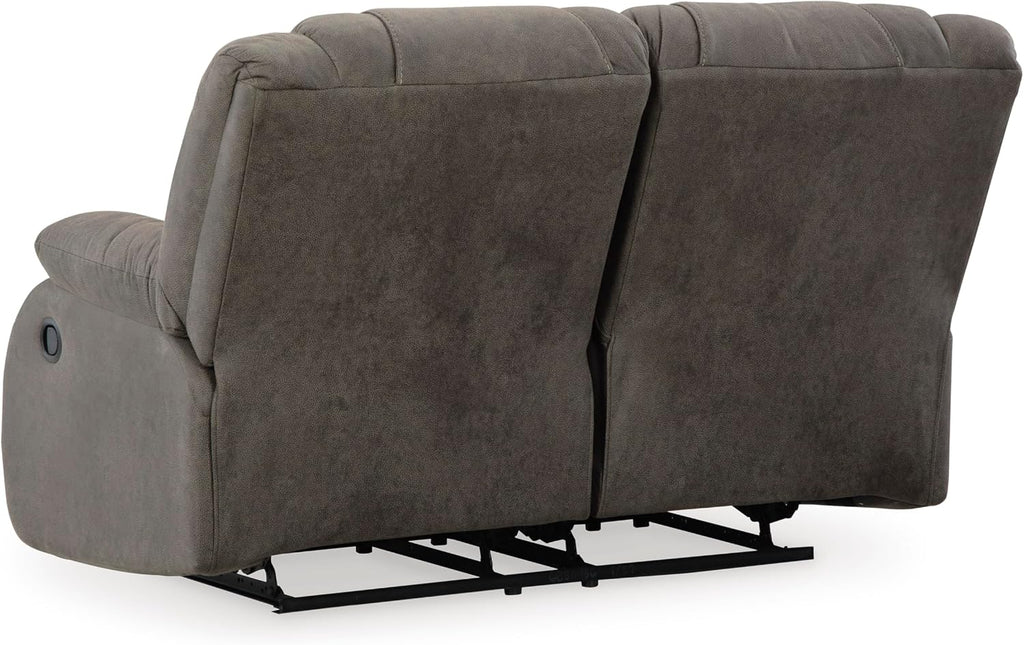 Signature Design by Ashley First Base Contemporary Faux Leather Manual Reclining Loveseat, Gray