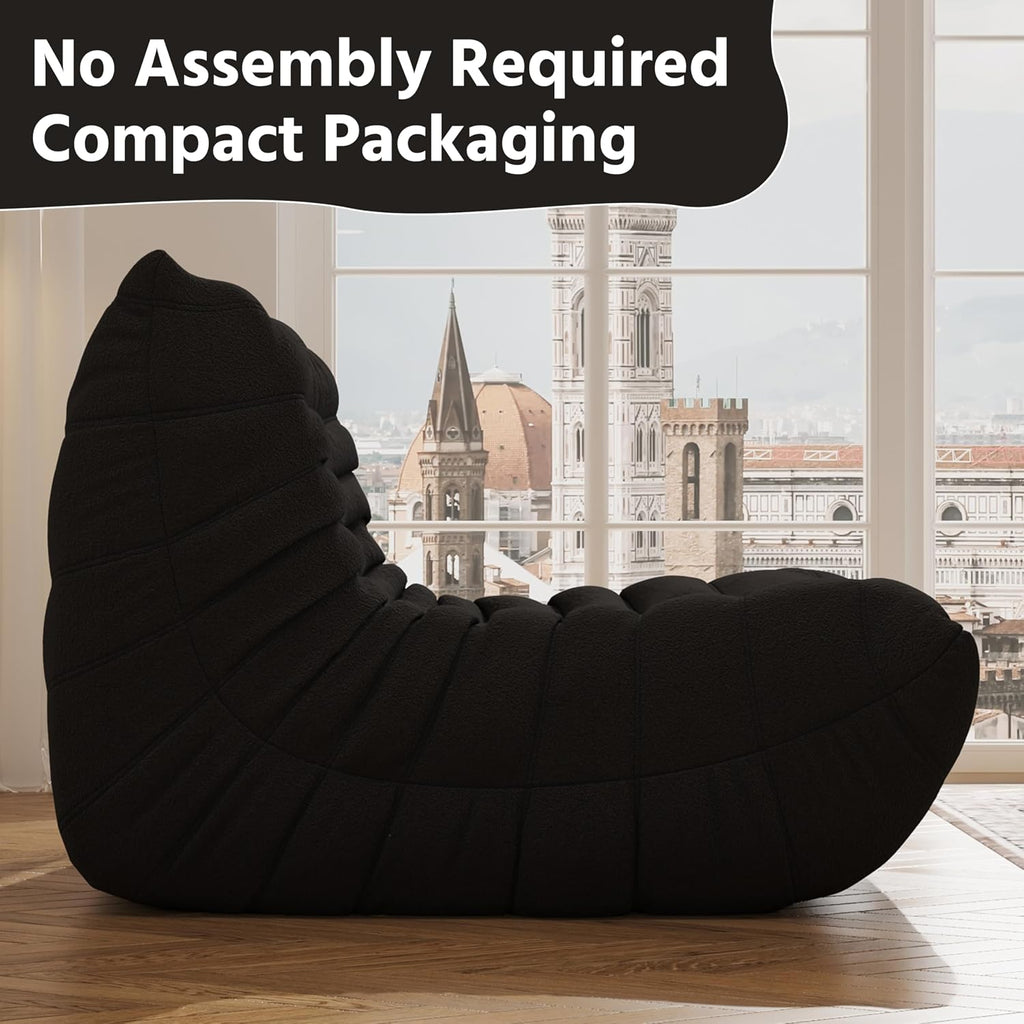 Giant Bean Bag Chair for Adults - Teddy Fleece Fireside Accent Chair with Memory Foam, Comfy Lazy Floor Sofa Couch Boneless Chaise Lounge for Living Room Bedroom Home Theaterr, 1 Seater, Black