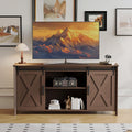 Claiks Farmhouse TV Stand with Power Outlet for TV up to 65', Modern Entertainment Center with Sliding Barn Door & Cabinet, Rustic Media TV Console Table for Living Room, Walnut