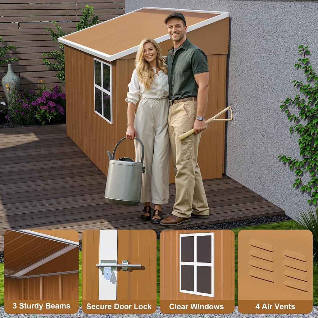 Leavader 8x4 FT Metal Storage Shed, Heavy-Duty Outdoor Matel Tool Shed with Windows, Lockable Door&Ventilation - Weatherproof Outdoor Garden Shed for Backyard, Lawn, Tool Organization