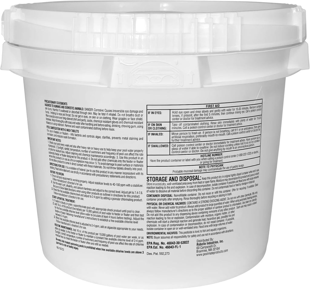 Pool Mate 20-Pounds All-In-1 Swimming Pool 3 Inch Chlorinating Tabs, Chlorine Tablets 3 Inch, Sanitizer, Clarifier, Stain Inhibitor, Algae Control, Descaler, Sunlight Protector All In One, Made In USA