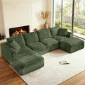 138' Modular Sectional Sofa Couches U Shaped Couch 4 Seater Cloud Sofa Memory Foam Sectional Couches for Living Room, Boneless Couch with Ottoman, Corduroy, Green