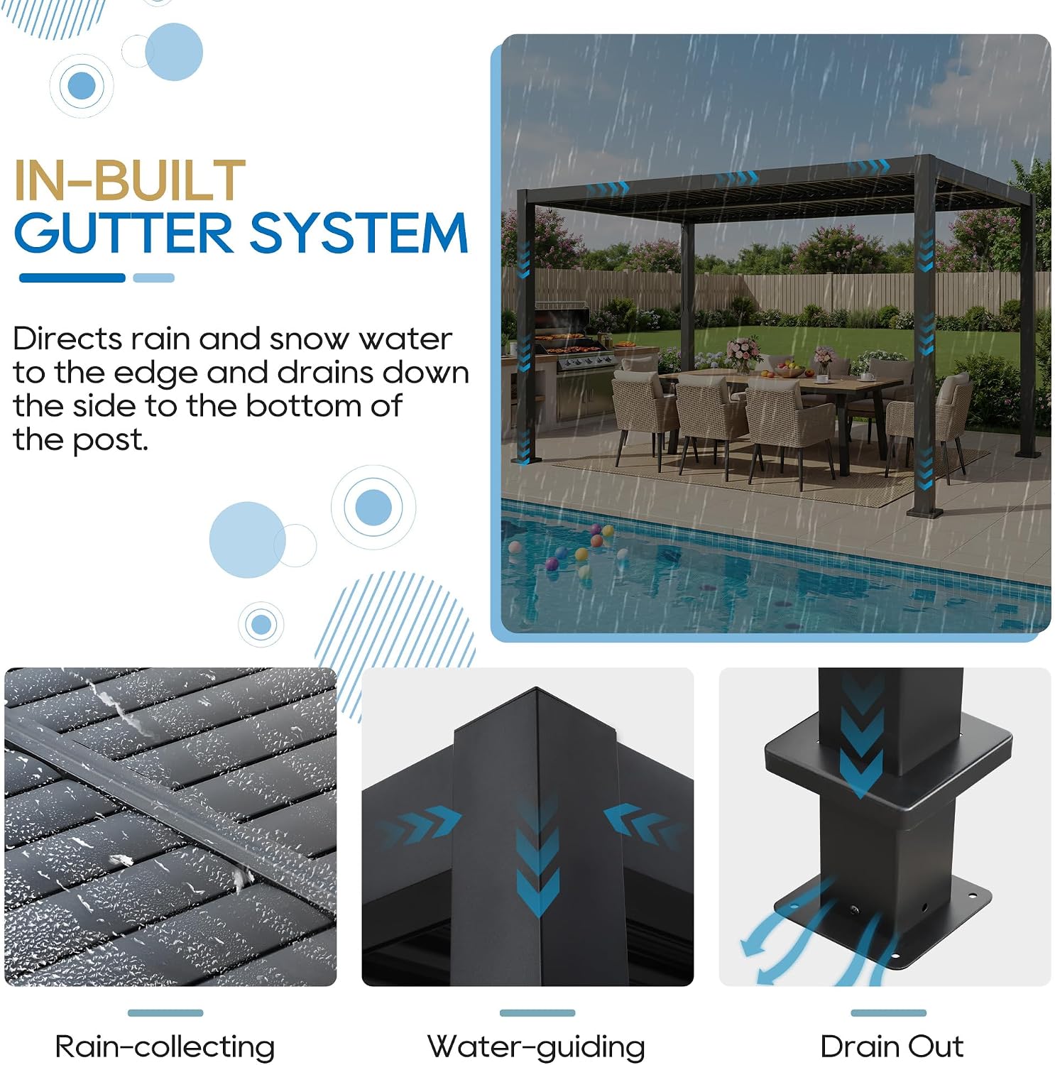 10' x 13' Aluminum Louvered Pergola with Gutter Drainage System, Outdoor Hardtop Gazebo with Adjustable Roof, All-Weather Metal Pergola for Patio, Garden, Deck(Black)