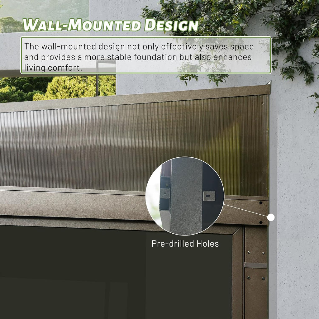 10x12FT Wall Mounted Sunroom, Outdoor Permanent Lean-to Solarium with Detachable Polycarbonate Roof, 2 Lockable Sliding Doors, Aluminum Gazebo Against The Wall Sun Room for Garden Patio Deck