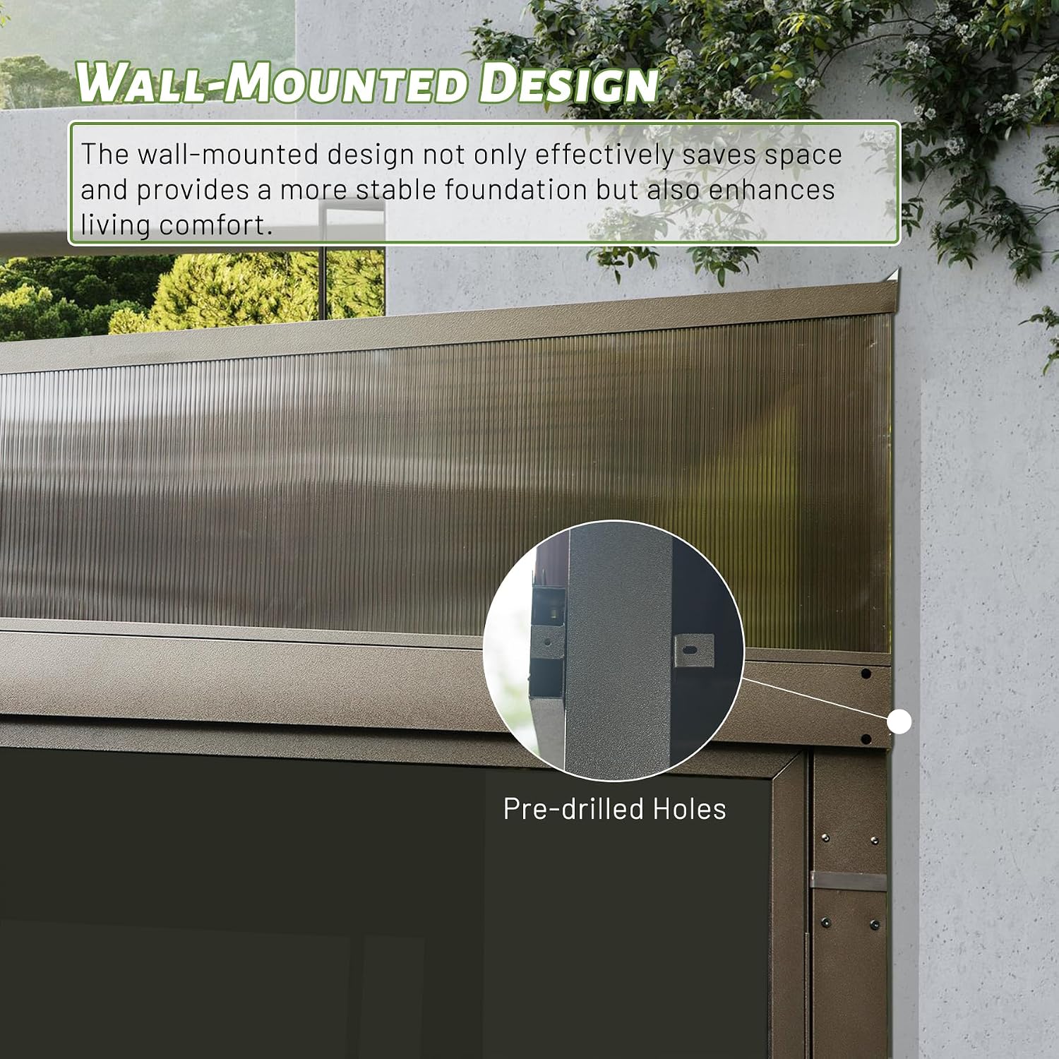 10x12FT Wall Mounted Sunroom, Outdoor Permanent Lean-to Solarium with Detachable Polycarbonate Roof, 2 Lockable Sliding Doors, Aluminum Gazebo Against The Wall Sun Room for Garden Patio Deck
