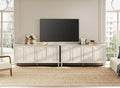WAMPAT 130' Large Double Unit Entertainment Center TV Stand, Modern Farmhouse Console with Handcrafted Patchwork Doors, Massive Storage with Adjustable Shelves & Cable Management,Pale Oak