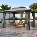 Domi 10'x13' Outdoor Gazebo for Patio, Soft Top Metal Gazebos with Double Roofs, Heavy Duty Party Tent with Mosquito Netting and Privacy Curtains for Backyard Garden Lawn Deck (Grey)