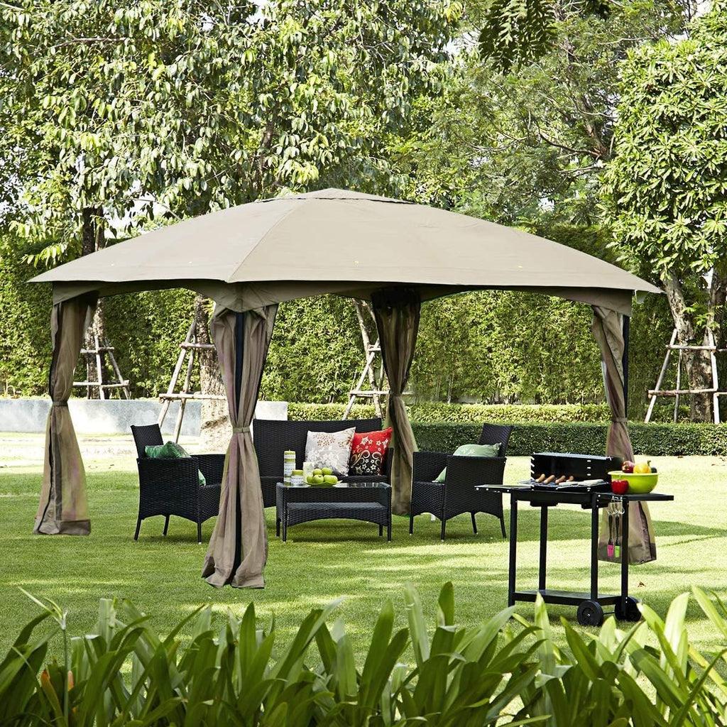 Tangkula 11.5 x 11.5 Feet Large Outdoor Gazebo, Fully Enclosed Canopy Gazebo with Netting, Patio Gazebo Shelter w/ 133 Square Feet of Shade for Patio Lawn Garden Beach Picnic