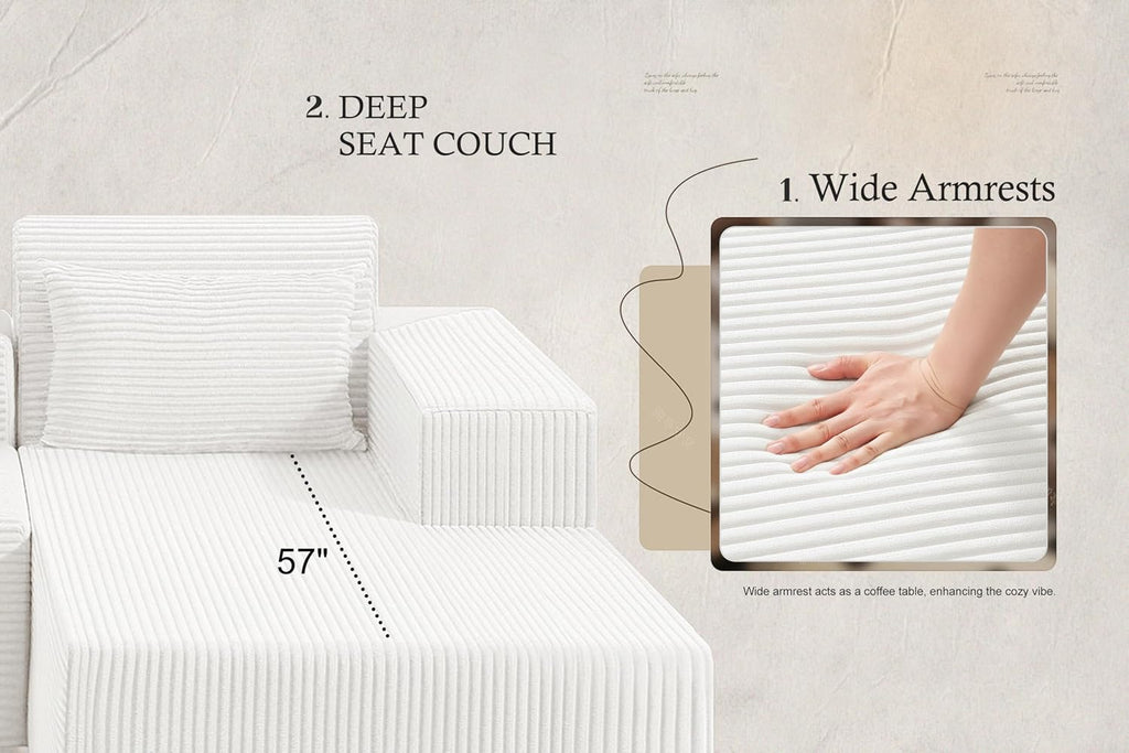 HABUTWAY Sectional Couches for Living Room,No Assembly L Shaped Couch 105' Modular Sectional Sofa Couch with Deep Seat,Cloud Couches Furniture Sets for Apartment,Corduroy (Beige, Right Facing)