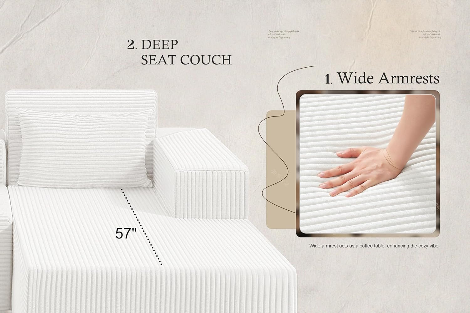 HABUTWAY Sectional Couches for Living Room,No Assembly L Shaped Couch 105' Modular Sectional Sofa Couch with Deep Seat,Cloud Couches Furniture Sets for Apartment,Corduroy (Beige, Right Facing)