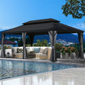 14' x 20' Outdoor Hardtop Gazebo with Gutters, Double Roof Galvanized Metal Gazebo for Backyard, Patio, Deck, Hot Tub, Heavy Duty Canopy Permanent Pavilion with Curtains and Netting, Grey