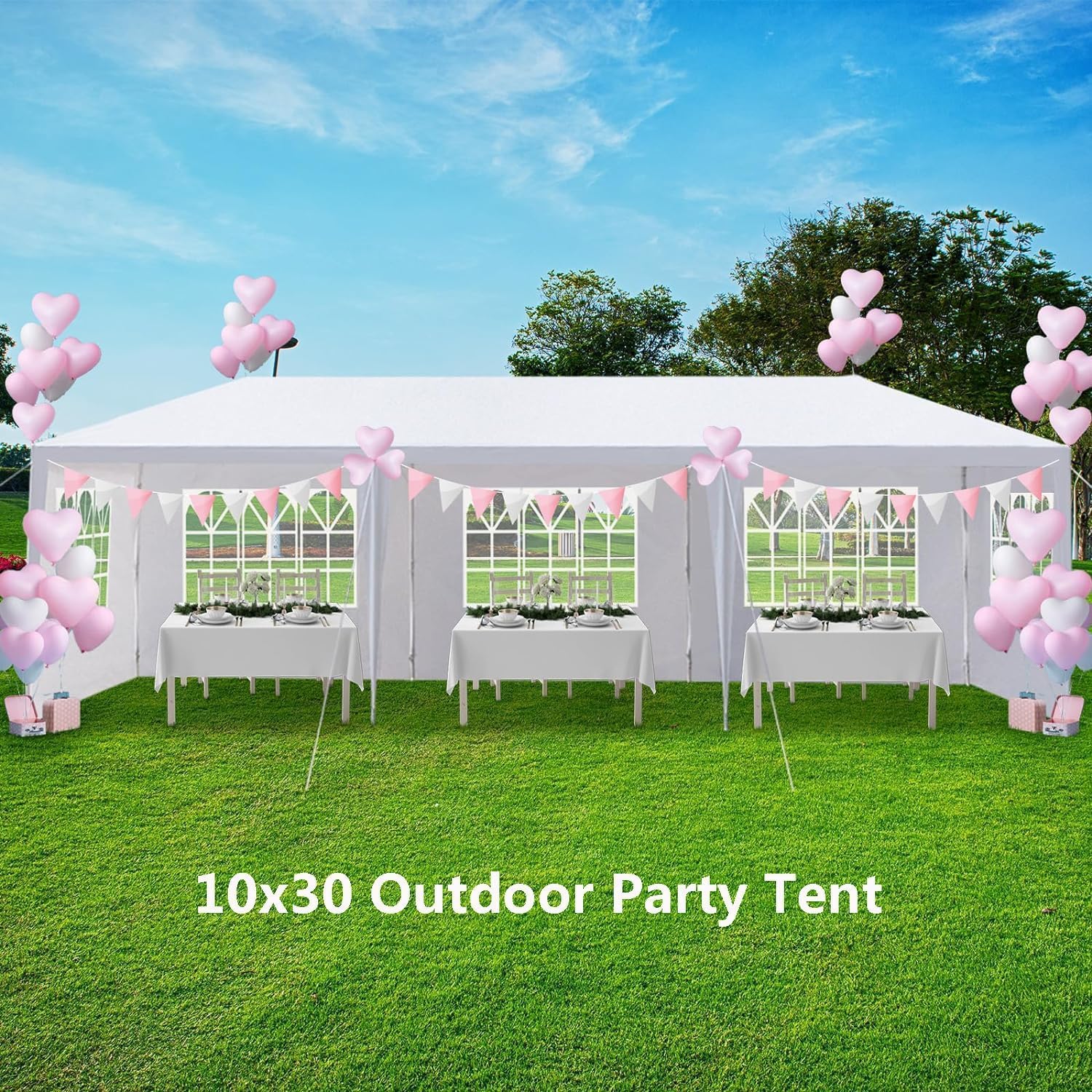 Outdoor Gazebo Canopy Wedding Party Tent Camping Shelter Commercial Instant Shelter Waterproof Tent with Removable Side Walls (10'x30' Five Sides)