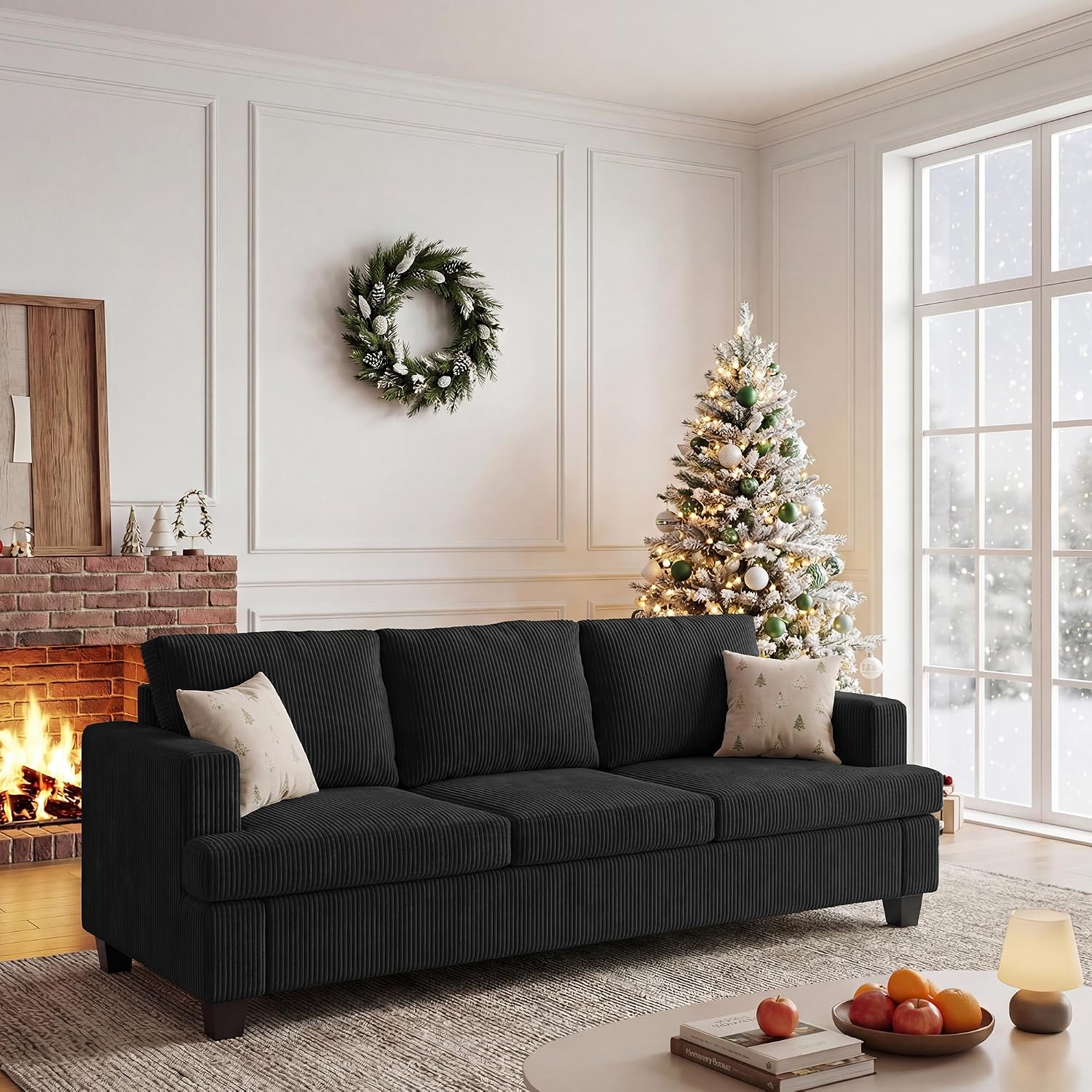 Apicizon 89' Dark Grey Couch for Living Room, Comfy Clound Couch 3 Seater Sofa, Dark Grey Modern Sofa with Removerable Cover for Bedroom, Corduroy