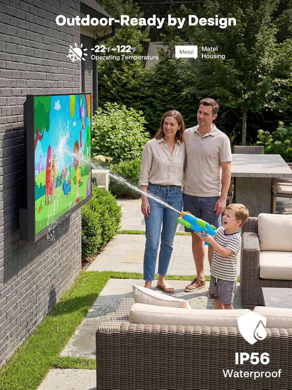 SYLVOX 55-Inch Full Sun Outdoor TV, Ultra-Narrow Bezel, Upgraded IP56 Waterproof, Google TV OS w/AI Wallpaper, Dolby Atmos, 2000 Nits Brightness for Poolside & Commercial Use (Frameless Pro, 2026)