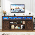 LED Farmhouse TV Stand for 80/75 inch TVs, Rustic Entertainment Center Cabinet with Power Outlets, Brown