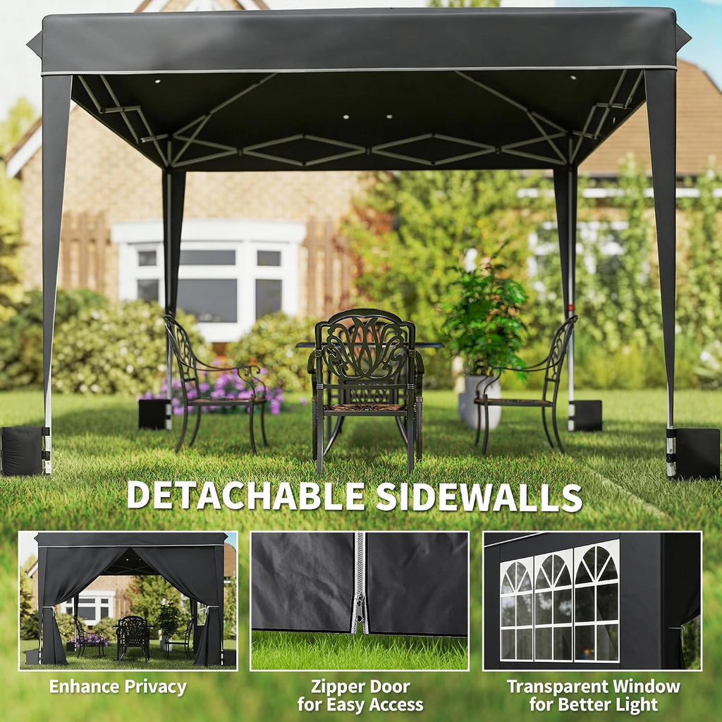Outsunny 10 x 10 ft Pop Up Canopy Tent with Sidewalls, UPF50+ Outdoor Portable Instant Canopy Shelter with Carry Bag, Sandbags, Adjustable Height for Parties, Events, Camping, Black