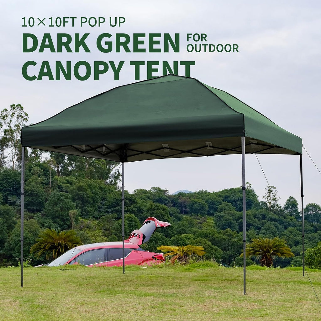 10x10 Pop Up Canopy Tent with 2 Sidewalls, Easy Up Canopy Outdoor Party Sun Shade Tent Portable Gazebo for Beach Camping Events with Carry Bag and 4 Sand Bags(Dark Green)