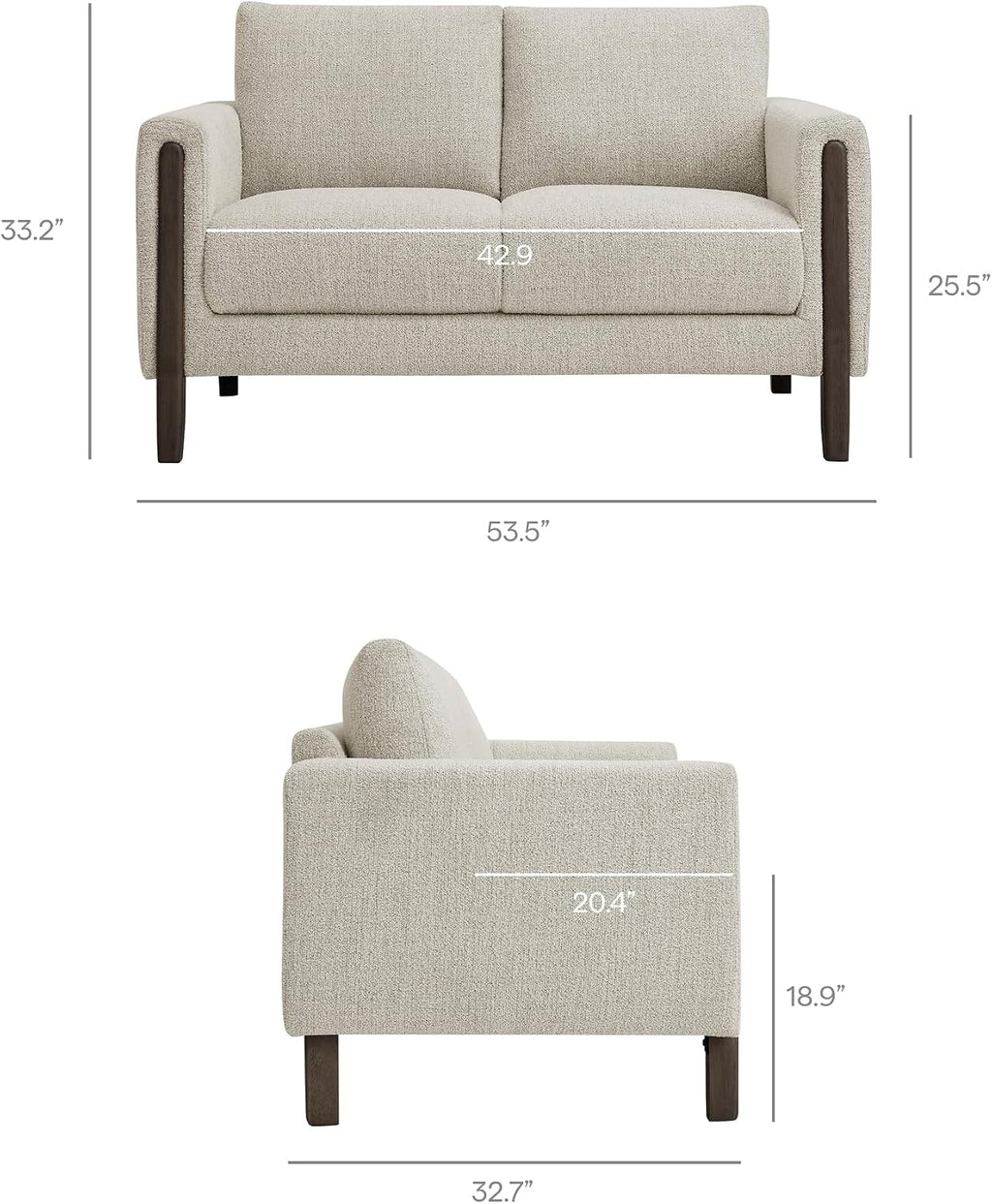 Modway Hawken 54 Inch Boucle Loveseat in Parchment Espresso with Wood Legs – Mid-Century Modern Small Space 2-Seater Sofa for Living Room, Bedroom, or Office Lounge