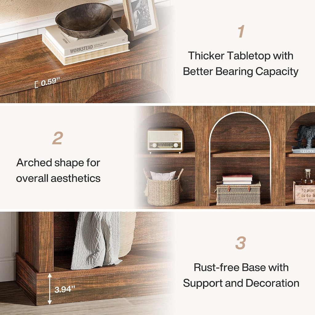 Tribesigns Farmhouse Console Table, 63-Inch Long 3 Tier Entryway Table with Storage, Wooden Rectangular Sofa Table Behind The Couch for Entrance, Hallway, Living Room, Dark Brown