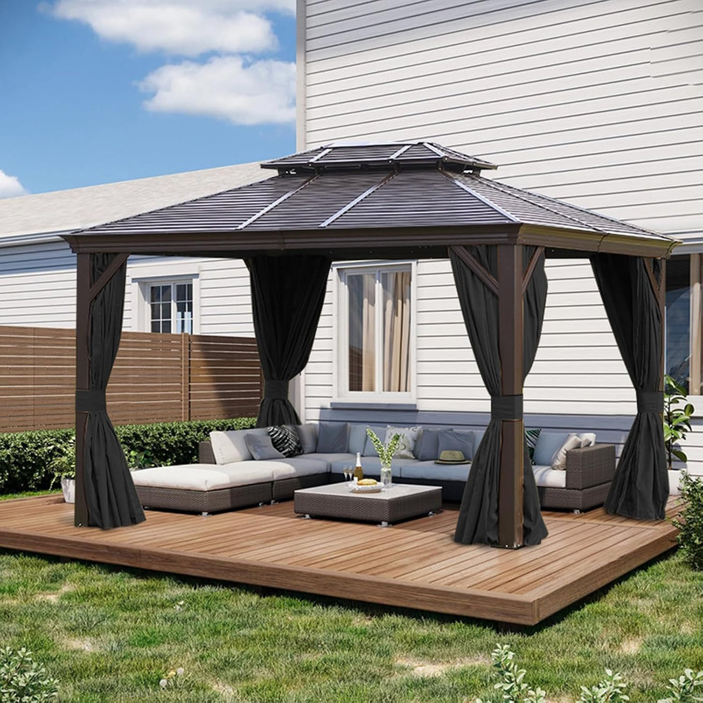 slashome 10'x12' Gazebo Curtains Outdoor Waterproof, Black Universal Replacement Curtain 4-Panels, Sidewalls with Zipper for Garden, Patio, Yard (Only Curtains)