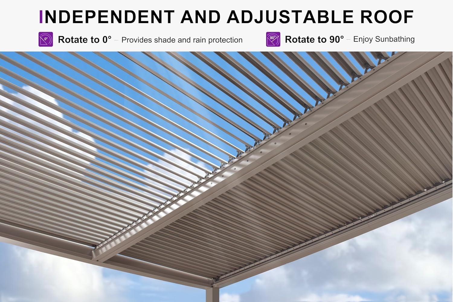 PURPLE LEAF Louvered Pergola 10' × 15' Champagne Outdoor Aluminum Pergola, Adjustable Gazebp for Deck Garden Backyard Patio Retractable Roof Canopy, 1 Long Side and 2 Short Side