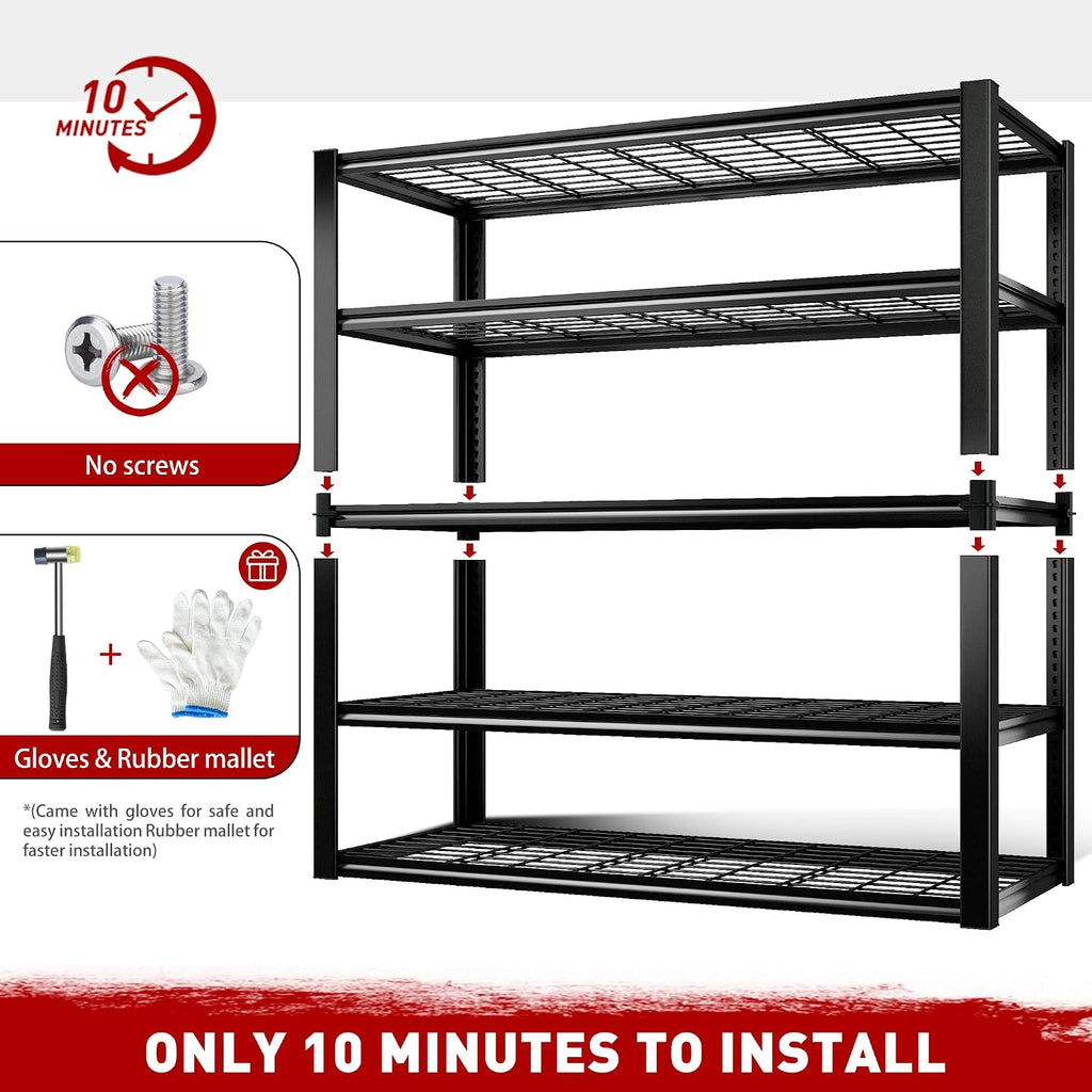 REIBII 48.2'' W Garage Shelving, 3010LBS Storage Shelves Heavy Duty, 5 Tier Adjustable Metal Shelving Unit for Warehouse, Garage, Basement, 48.2' W x 24.5' D x 72' H