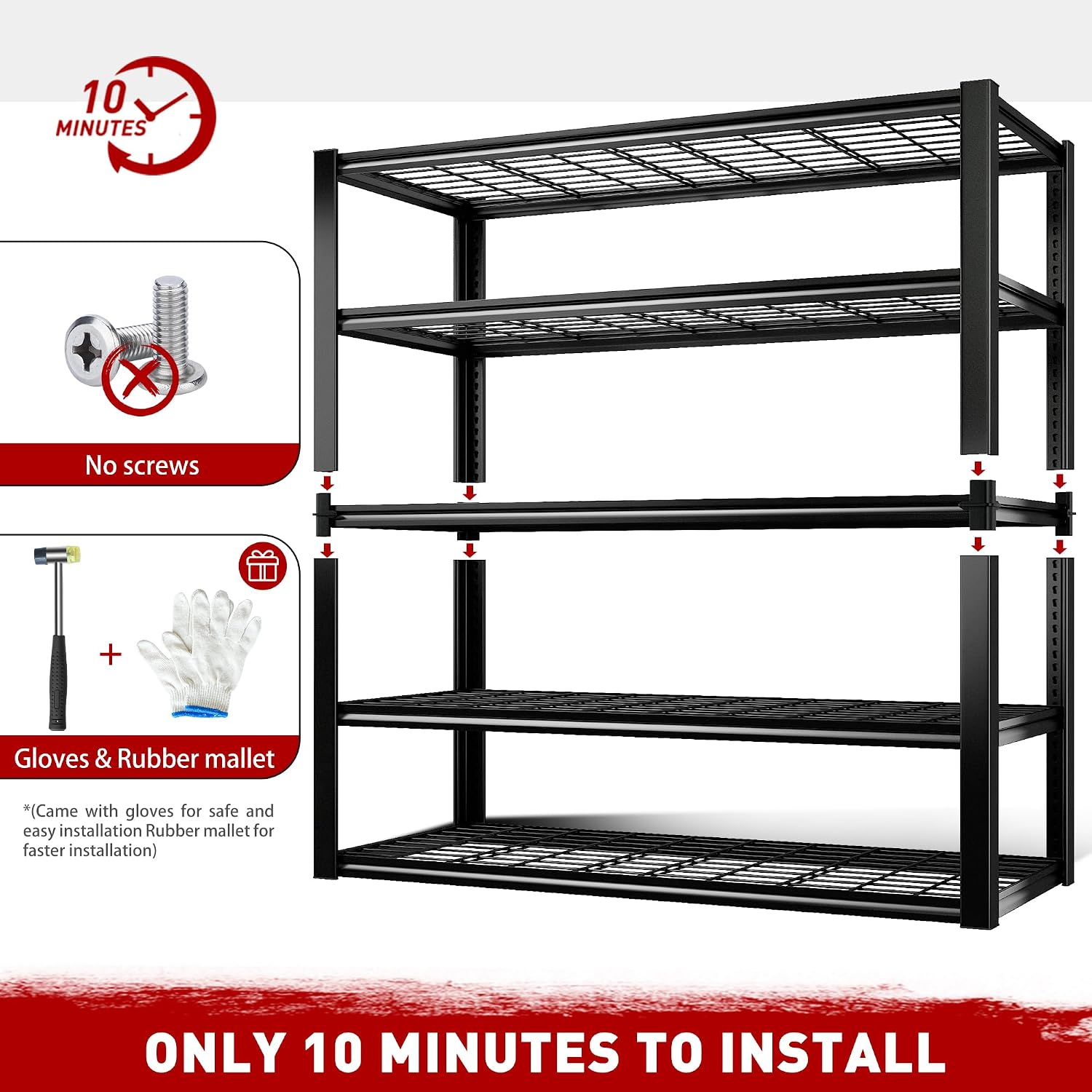REIBII 48.2'' W Garage Shelving, 3010LBS Storage Shelves Heavy Duty, 5 Tier Adjustable Metal Shelving Unit for Warehouse, Garage, Basement, 48.2' W x 24.5' D x 72' H