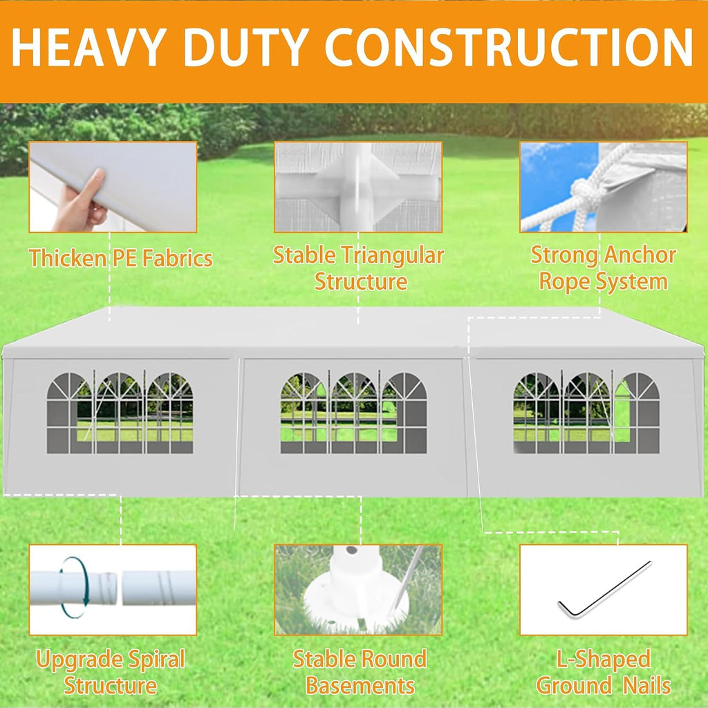 10x30 Party Tent Heavy Duty Outdoor Canopy Tents for Parties with 8 Removable Sidewalls Outside Large Gazebo Shelter Carpas para Fiestas for Backyard Patio Events Wedding BBQ, White
