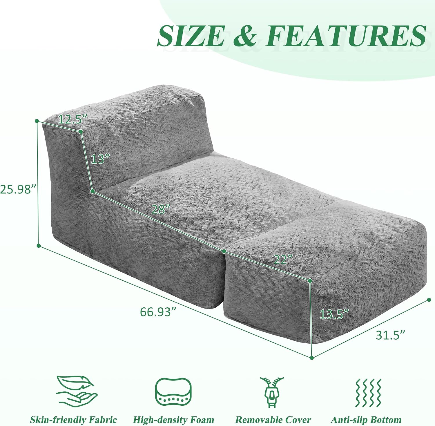 Hobestluk Bean Bag Chair Big Bean Bag Lounger for Adults Bean Bag Couch with Memory Foam Filled for Living Room, Bedroom or Balcony (Chevron Plush Grey)