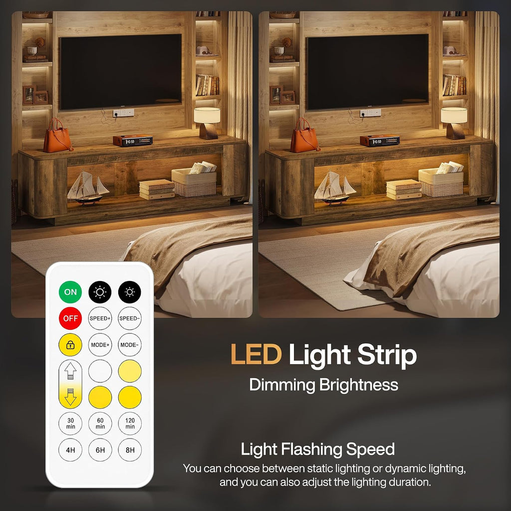 Tribesigns 70.9-Inch TV Stand, Farmhouse Entertainment Center for 65/70/75/80-Inch TVs, Television Console Table with LED Light Strip, Media Console for Living Room, Bedroom, Rustic Brown