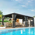 EROMMY 12x20FT Louvered Pergola Outdoor Sun Shade Shelter with Aluminum Frame and Adjustable Metal Rainproof Roof for Garden & Patio, Curtains and Netting Included, Gray-Black